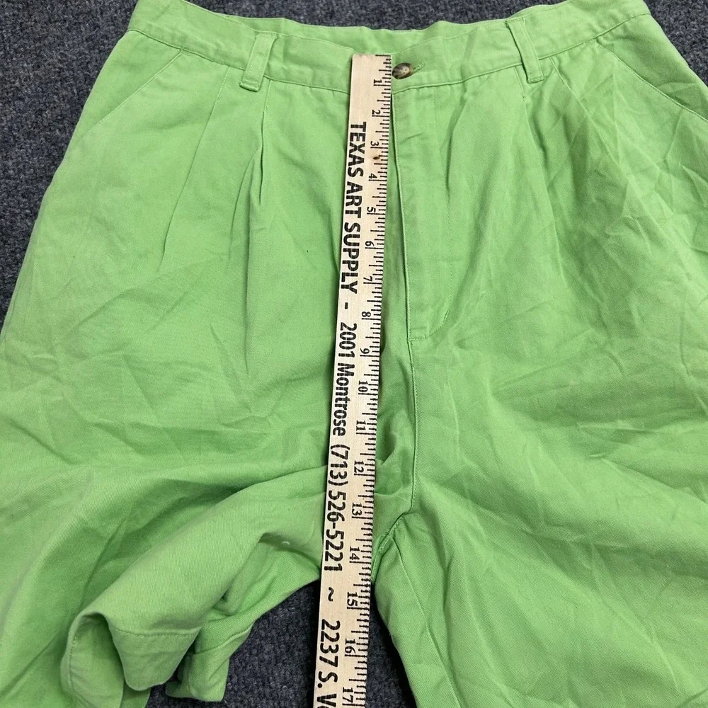 Club Classics Shorts Womens Size 14 Lime Green Pleated Cotton Casual High Waist
